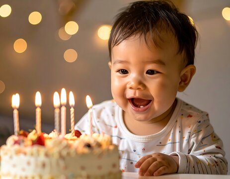 Happy baby celebrating first birthday