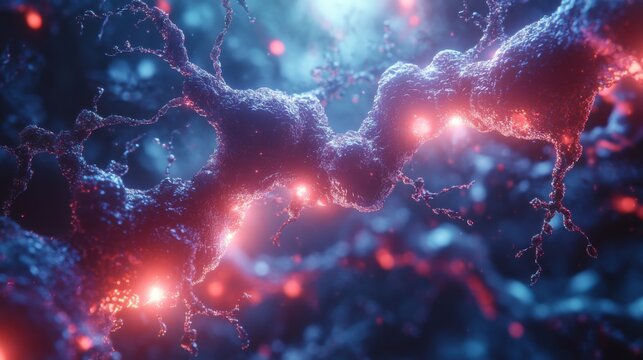 Abstract Network with Red Glowing Points on Blue