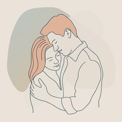 Minimalist Line Art of a Loving Couple in an Embrace Tender Moment with Muted Colors a Romantic and Heartwarming Aesthetic