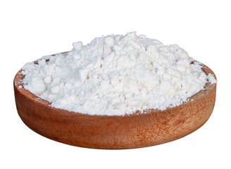flour in a bowl isolated on white background