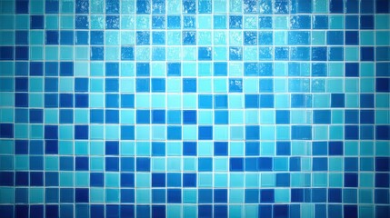 Close-up of a blue mosaic tiled wall with small square tiles arranged in a pattern for interior design and decorative use