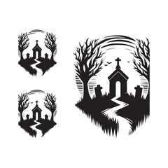 graveyard vector silhouette outline logo design concept illustration