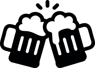 Cheers to Good Times Two Beer Mugs Clinking in Celebration, Icon for Pubs, Parties, and Gatherings