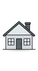 Simple Cartoon House Illustration with Gray Roof and Chimney.