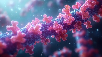 Microscopic Rendering of a Virus with Blue Core and Red Spikes