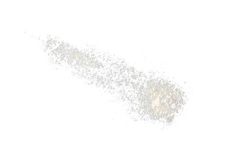 Obraz premium flat lay of scattered flour powder isolated on white background