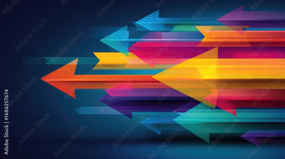 Poster dynamic colorful arrows in motion abstract background for creative design and marketing projects