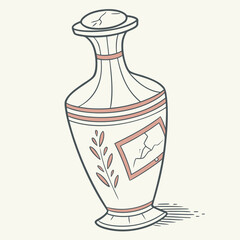 Vector art of antique vase with cracked surface and floral design