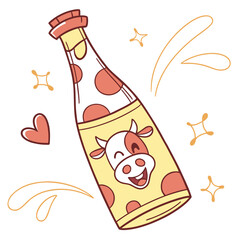 Fototapeta premium Vector art of cute cow milk bottle, dairy product concept