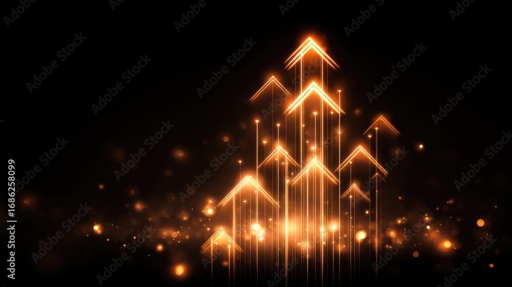 Poster glowing arrows pointing upward with sparkling background for growth and success concepts