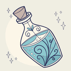 Vector art of magical potion bottle with swirling liquid, a whimsical and enchanting illustration
