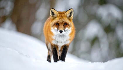 Red fox in snow stares out
