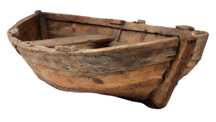 Antique wooden rowboat, weathered and worn