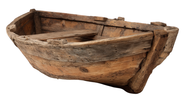 Antique wooden rowboat, weathered and worn