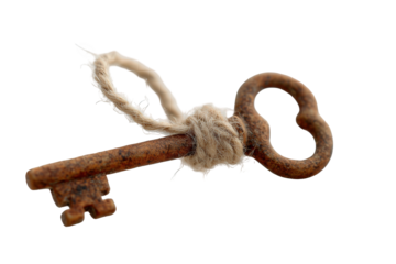 Rusty key tied with string