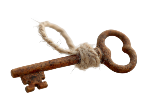 Rusty key tied with string