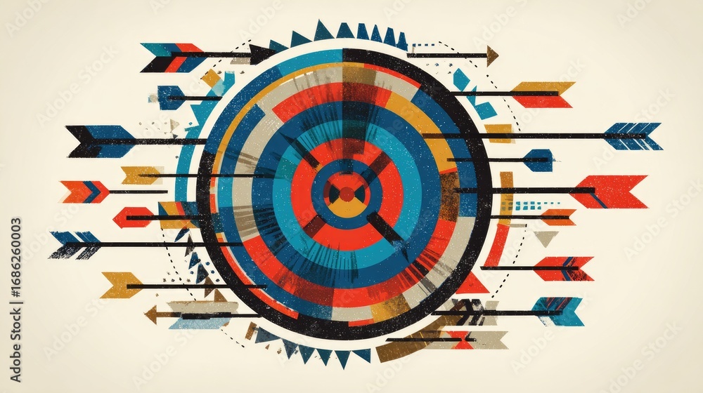 Poster abstract art with colorful arrow motifs and target design for creative projects and graphic needs