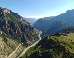 Mountainous valley with winding river
