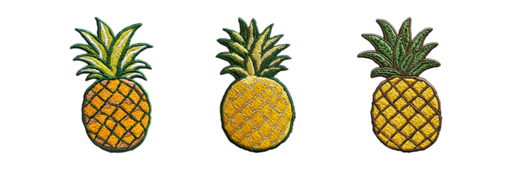 Set of Pineapple embroidery patch isolated on transparent background