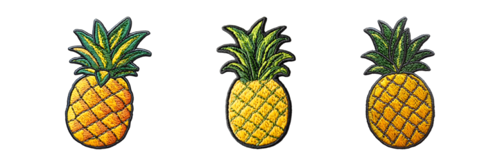 Set of Pineapple embroidery patch isolated on transparent background
