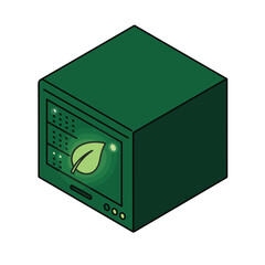 Obraz premium A green server box with a leaf icon and glowing effect