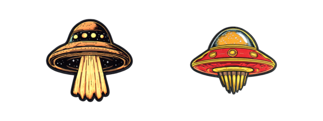 Set of Colorful UFO embroidery patch isolated on transparent background, in PNG format, cut out