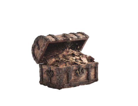 Open treasure chest filled with gold coins