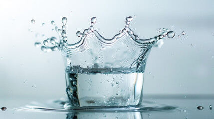 Realistic macro of water splash in glass, crisp photography style.