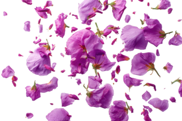 Delicate pink flower petals scattered against a black background