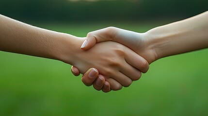 Close-up image of two people shaking hands in agreement and collaboration demonstrating