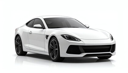 Fototapeta premium Modern luxury white sports sedan showcased with aggressive front fascia, sleek headlights, and bold grille design on a clean studio background.