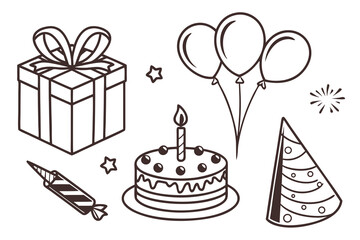 Vector art of birthday party elements in doodle style
