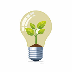 Vector icon of green sprout emerging from transparent lightbulb eco-friendly sustainability concept