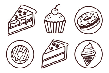 Vector art of collection of sweet desserts in line art