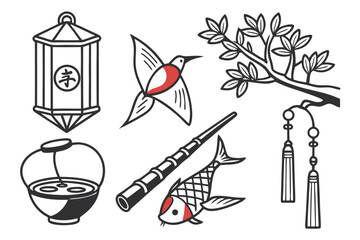 Vector art of collection of traditional japanese symbols