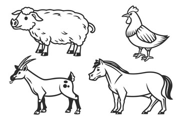 Vector art of farm animal collection in line art style