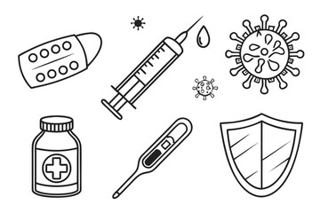 Vector art of medical equipment and virus for health care