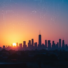 Fototapeta premium 暁の回路都市