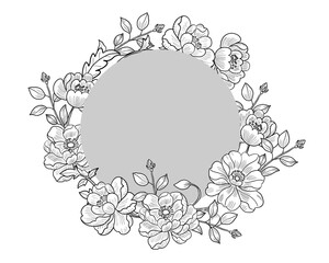 Hand Drawn Anemone and Batik Leaves Wreath