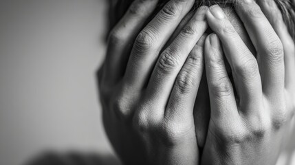 Close-up of a person with hands covering their face, expressing distress or sadness.