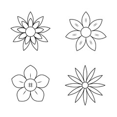 Illustration vector graphic black and white flowers outline on white background.