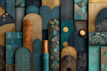 Teal and gold geometric shapes abstract wallpaper