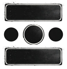 A symmetrical graphic design, featuring two rectangular plates, one above and one below, framing a central circular element.  