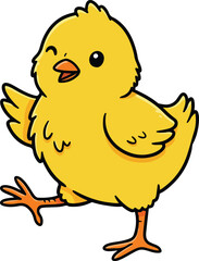 A cute little winking chick dancing, vector illustration on white background.