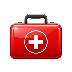 Obraz premium Red first aid kit with white cross symbol on black background