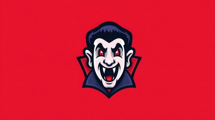 Fierce Cartoon Vampire Icon with Red Background for Halloween Theme