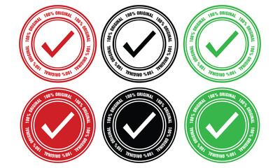 100% Original Handmade stamp Label Badge vector. Round 100 Percent Original Badge stamp Vector Set. 100% original stamp logo.