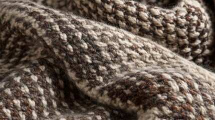 Obraz premium Close-up of textured warm woven fabric with intricate pattern in neutral earth tones highlighting softness and craftsmanship