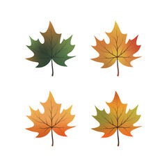 Autumn Maple Leaves Vector Illustration Set, Fall Season Nature Design