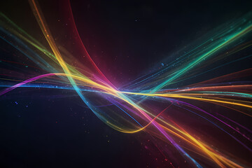 Abstract background with soft rainbow light streaks crossing each other.
